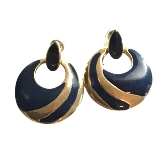 BEAUTIFUL WOMENS NAVY/GOLD TONE SMALL EARRING - Picture 1 of 3